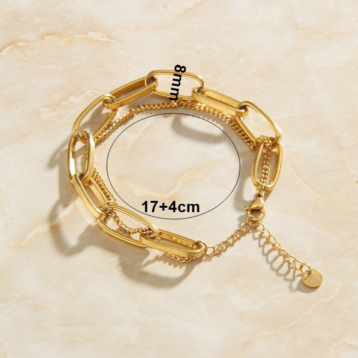 Gold Double Layer Chain Link Bracelet showing measurements.