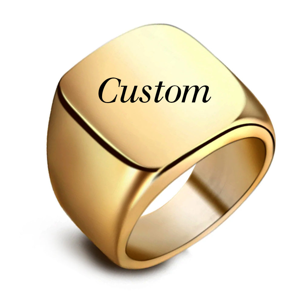 Gold Square Custom Engraved Signet Ring