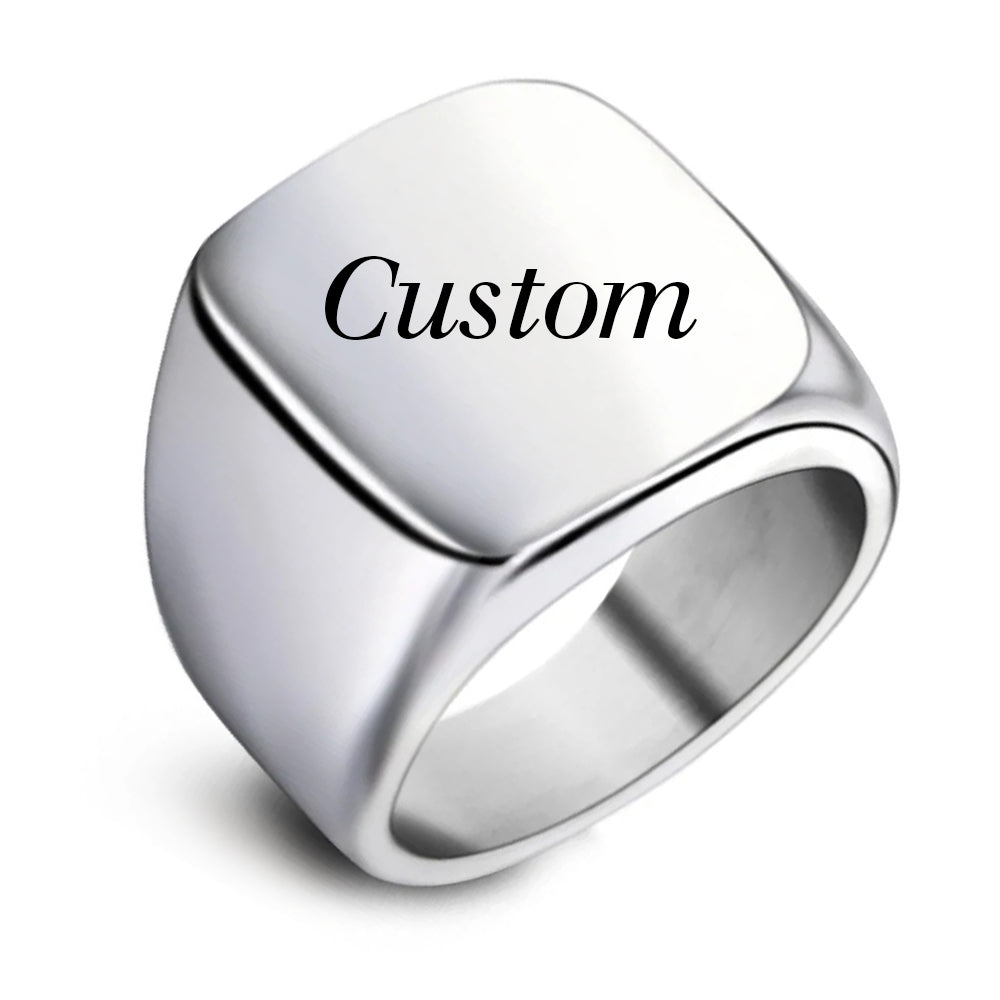 Steel Square Custom Engraved Signet Ring