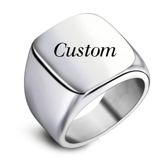 Steel Square Custom Engraved Signet Ring