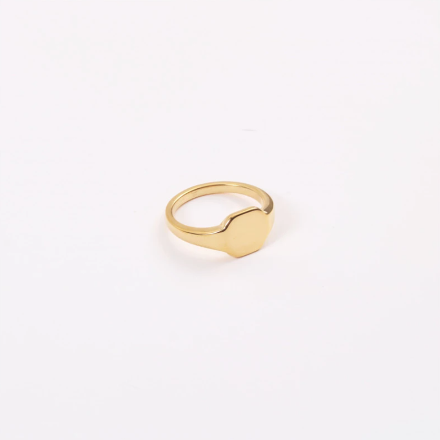 Gold Minimal Signet Ring on a white background.