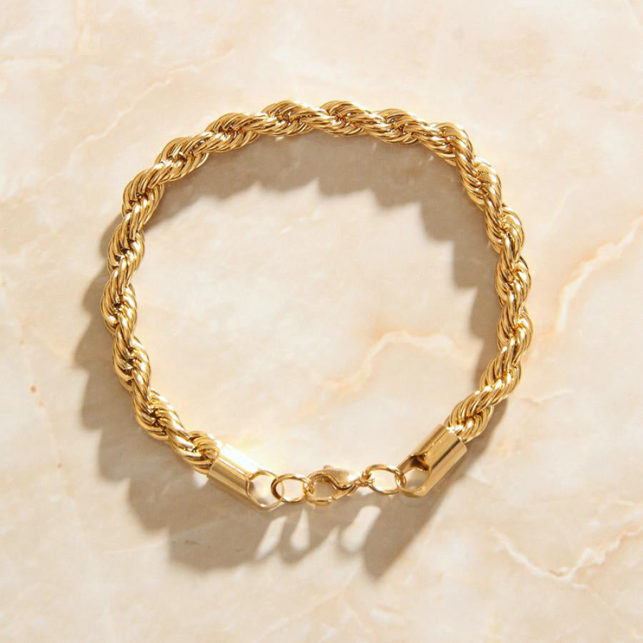 Gold Thick Rope Chain Link Bracelet