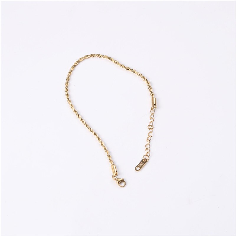 Gold Thin Rope Chain Link Bracelet on a white background.