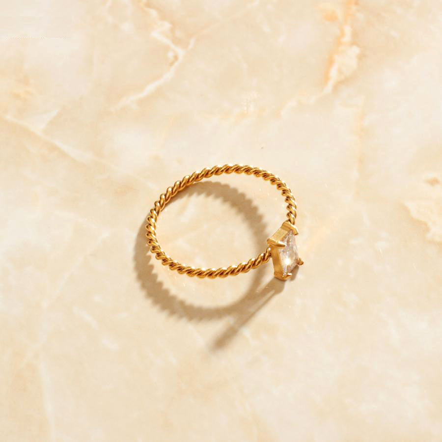 Gold Twist Cubic Zirconia Ring
