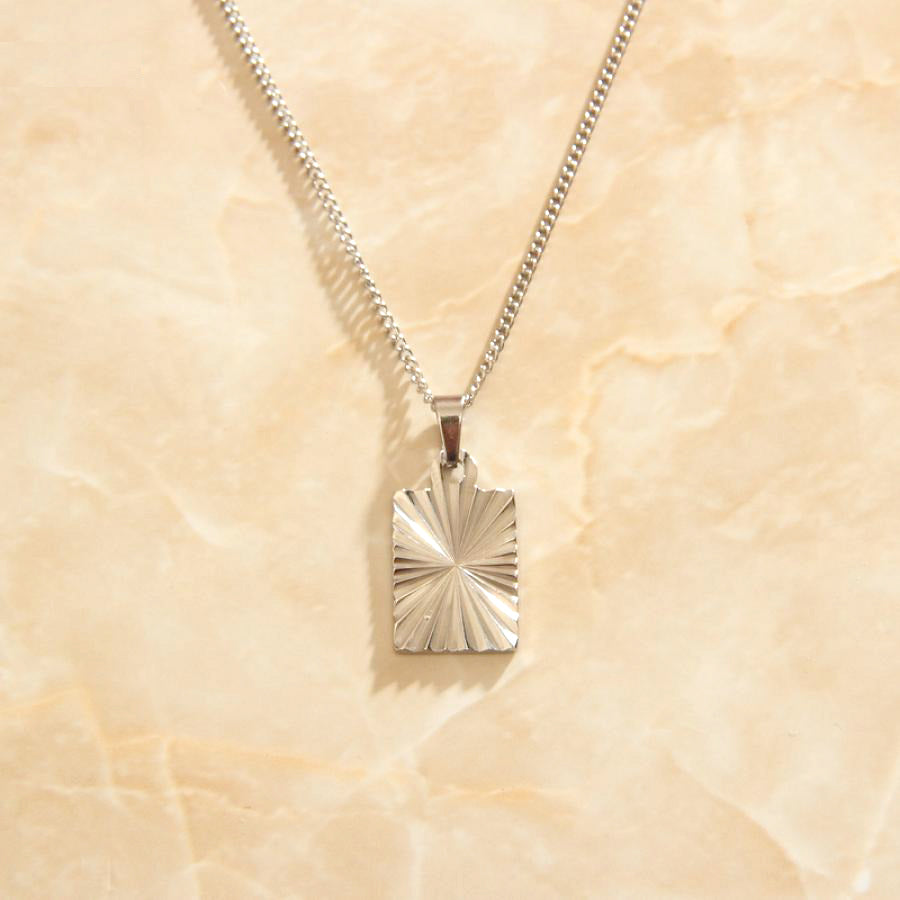 Gold Sunburst Square Pendant Necklace